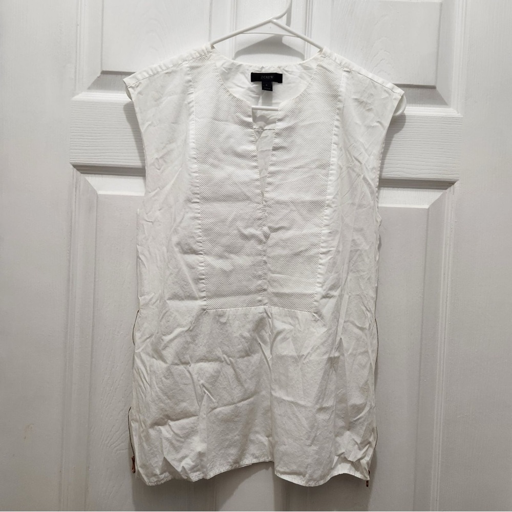 J. Crew White Sleeveless Cotton Blouse with Side Zippers